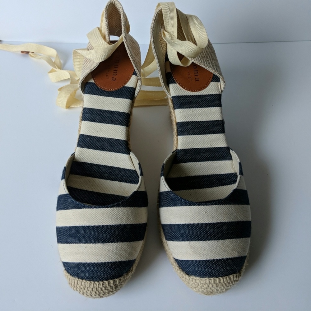 Sonoma navy stripe wedge espadrille 9M NWOB